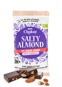 Chokay BIO Bar - SALTY ALMOND | Belgische Zartbitter Schokolade | Ohne Zuckerzusatz, ohne Süßungsmittel | VEGAN, GLUTENFREI & FAIR TRADE | 1x70g