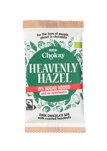 Chokay BIO Bar - HEAVENLY HAZEL | Belgische Zartbitter Schokolade mit gerösteten Haselnüssen | Ohne Zuckerzusatz, ohne Süßungsmittel | VEGAN, GLUTENFREI & FAIR TRADE | 1x70g