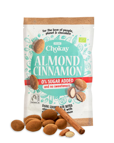 Chokay BIO Bites - ALMOND CINNAMON | Zimt-Mandeln in belgischer Zartbitter-Schokolade | Ohne Zuckerzusatz, ohne Süßungsmittel | VEGAN, GLUTENFREI & FAIR TRADE | 1x85g