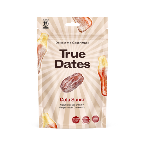 True Dates - SOUR COLA | natürlich aromatisierte Datteln | sauerer Colageschmack | 100 g