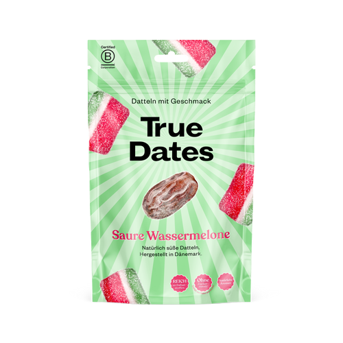 True Dates - SOUR WATERMELON| natürlich aromatisierte Datteln | saure Wassermelone | 100 g