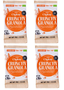 Chokay BIO Bar 4er SET - CRUNCHY GRANOLA | Belgische Zartbitter Schokolade mit glutenfreien Granola Knuspermüsli | Ohne Zuckerzusatz, ohne Süßungsmittel | VEGAN, GLUTENFREI & FAIR TRADE | 4x70g